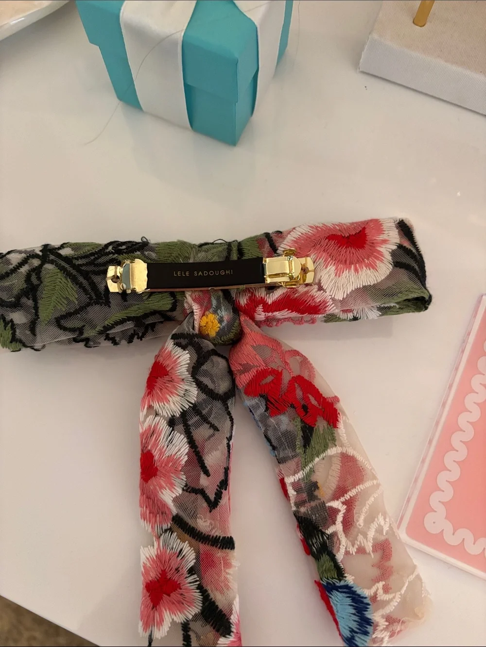 Never Worn LeLe Sadoughi Embroidered Floral Bow Barrette